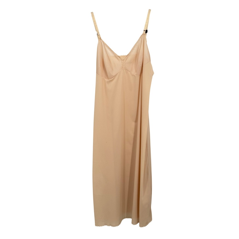 Vintage Vanity Fair Full Slip Dress L Lingerie 36 Nude Lace Trim USA Made Nylon‎